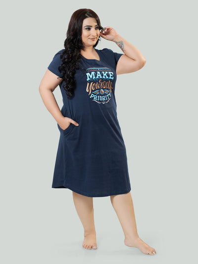 Hosiery Cotton Short Nighty Plus Size Admiral Blue