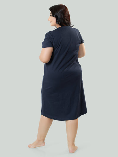 Hosiery Cotton Short Nighty Plus Size Admiral Blue
