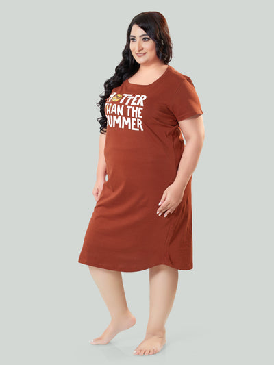 Hosiery Cotton Short Nighty Plus Size Fire Brick