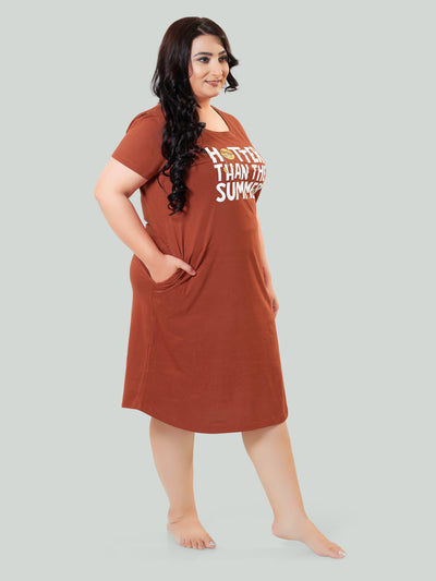 Hosiery Cotton Short Nighty Plus Size Fire Brick