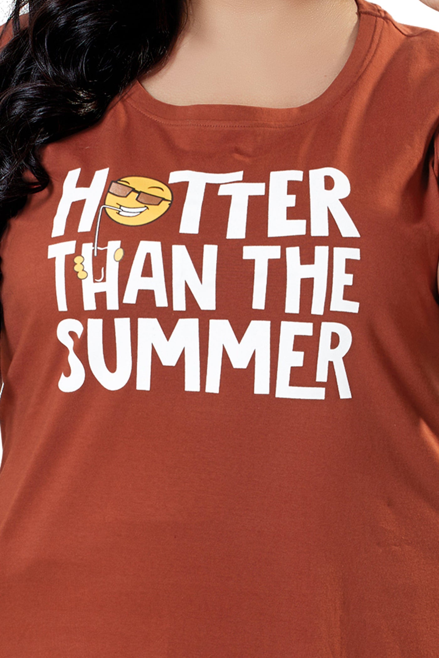 Hosiery Cotton Short Nighty Plus Size Fire Brick