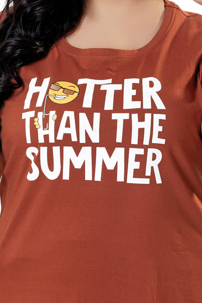 Hosiery Cotton Short Nighty Plus Size Fire Brick