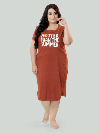Hosiery Cotton Short Nighty Plus Size Fire Brick