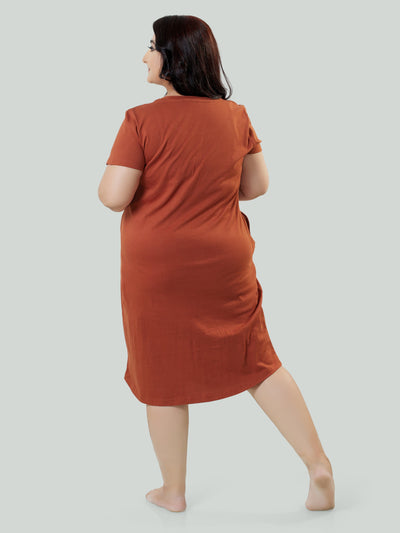 Hosiery Cotton Short Nighty Plus Size Fire Brick