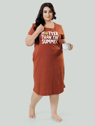 Hosiery Cotton Short Nighty Plus Size Fire Brick