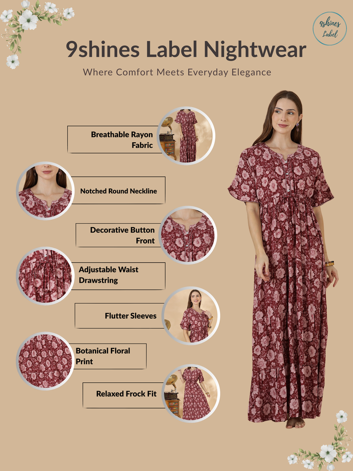 Rayon Floral Frock Nighty for Women Soft Flowy Comfort Fit