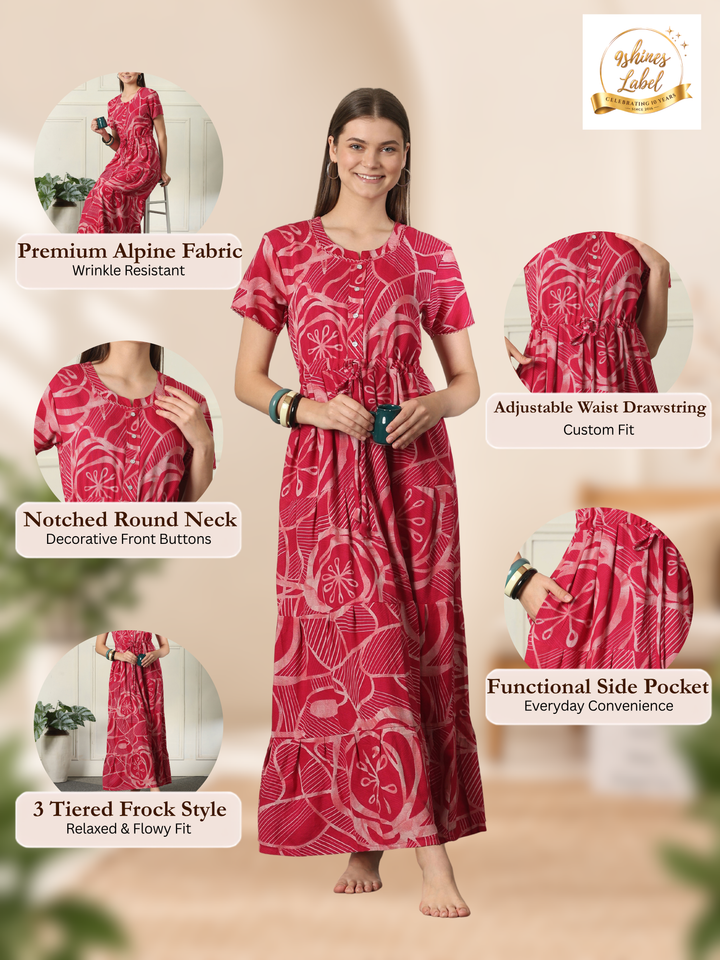 Alpine Designer Nighty with Drawstring Waist in Urbane Strawberry