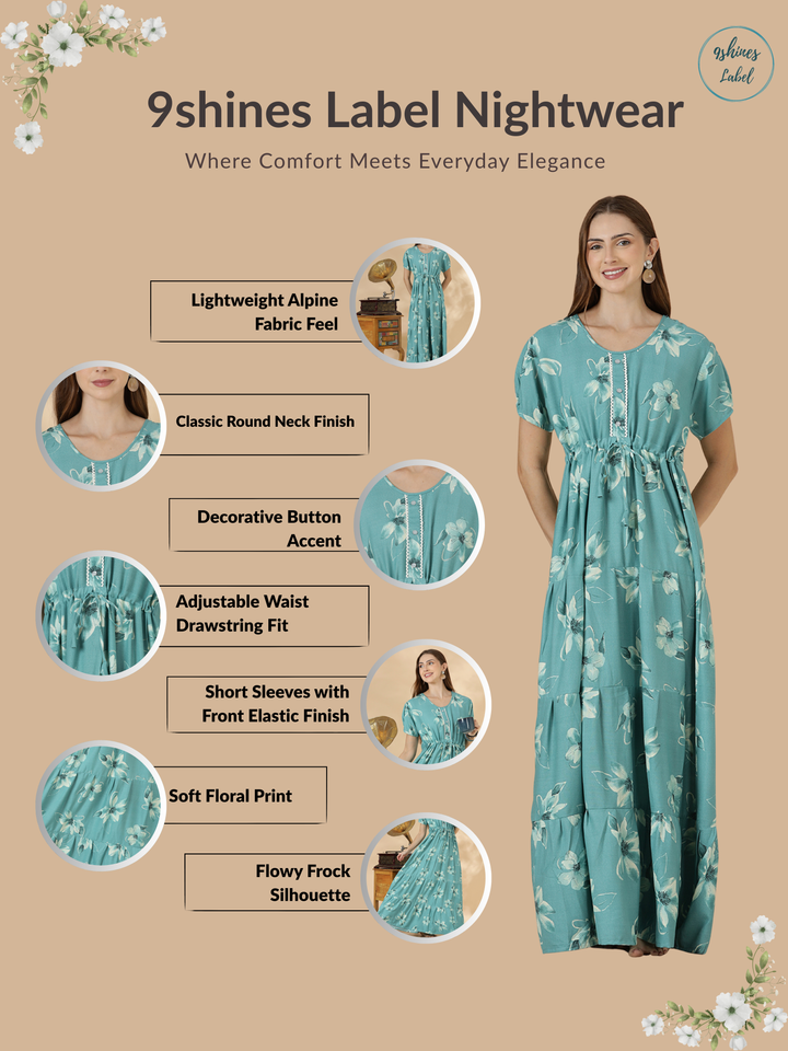 Floral Alpine Frock Nighty for Women Breathable Soft Fabric