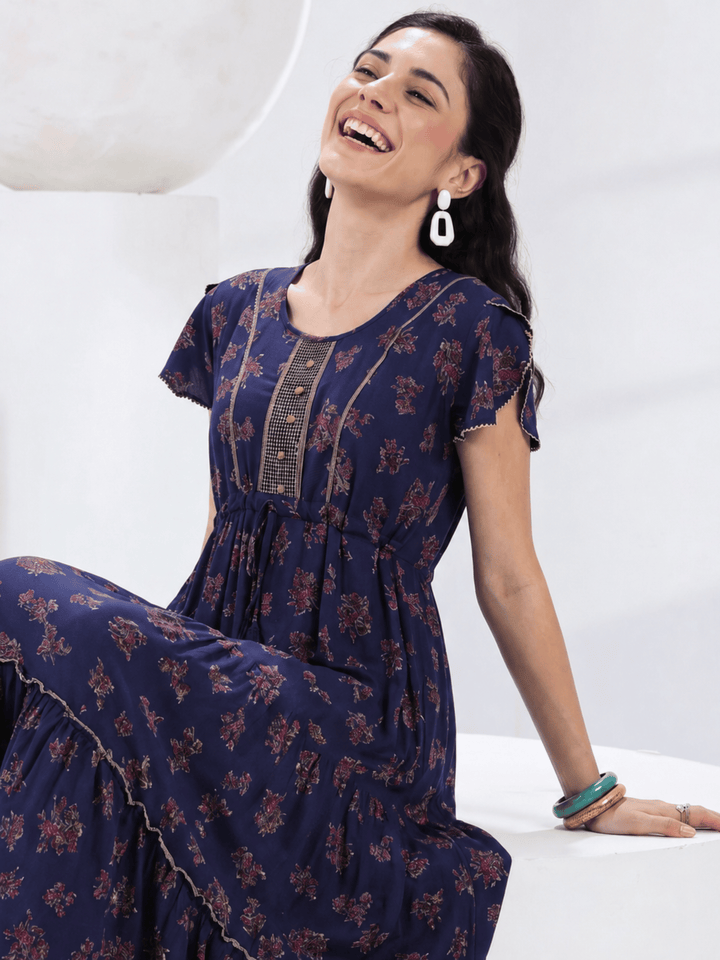 Blossom Azure Alpine Designer Nighty for Women Relaxed Frock Style