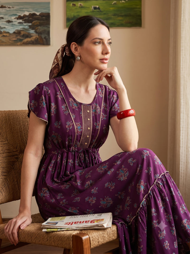 Blossom Wine Alpine Designer Nighty for Women Comfortable Frock Style