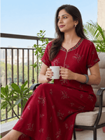 Posy Maroon Botanical Floral Print Alpine Designer Nighty