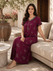 Alpine Fabric Posy Wine Botanical Printed Designer Nighty
