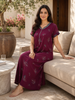 Alpine Fabric Posy Wine Botanical Printed Designer Nighty