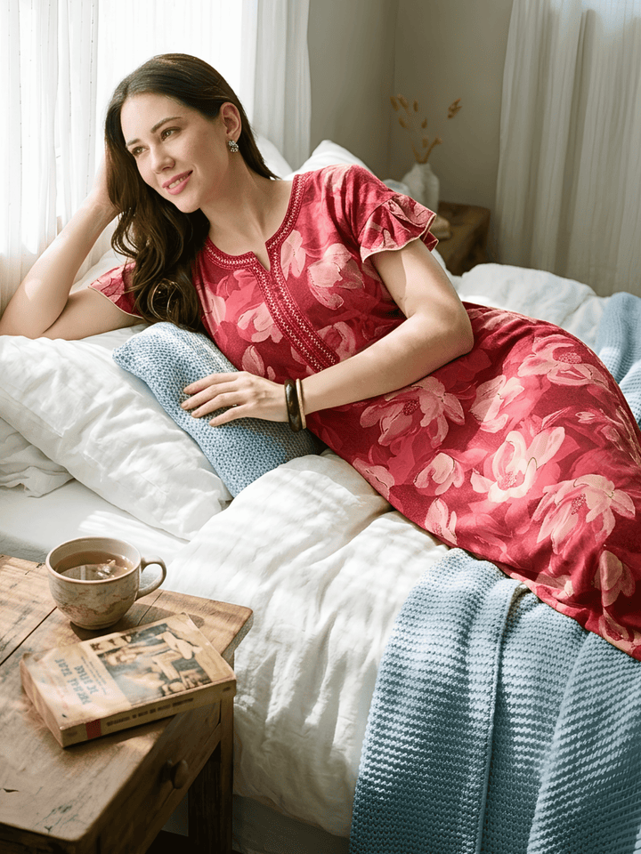 Petal Berry Floral Print Designer Nighty for Women Comfortable