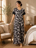 Black Floral Alpine Designer Nighty for Women Relaxed A Line Fit
