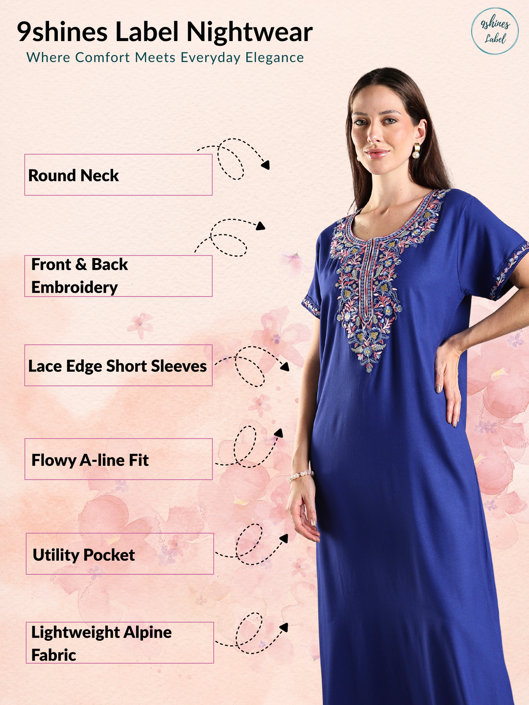 Raatrani Royal Blue Alpine Nighty – Elegant Comfort for Everyday Nights