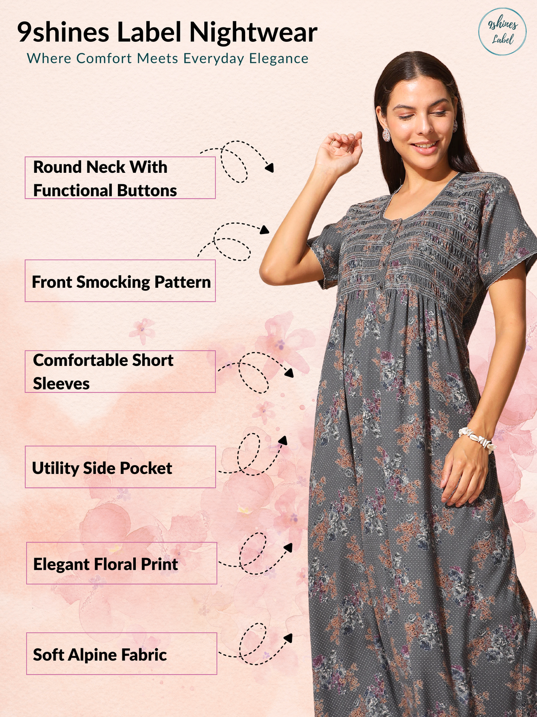 Stylish Dark Green Pleated Nighty for Lounging at Home