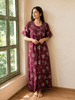 Floret Purple Floral Pleated Designer Nighty for Women