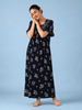 Floret Navy Floral Pleated Designer Nighty for Women