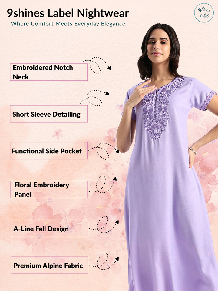 Sadabahar Peri Winkle Embroidered Nighty with Soft Alpine Fabric