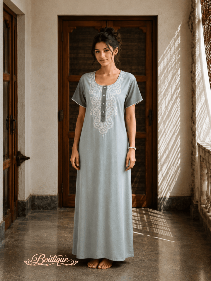 Whisper Sage Alpine Designer Nighty for Women Relaxed Fit