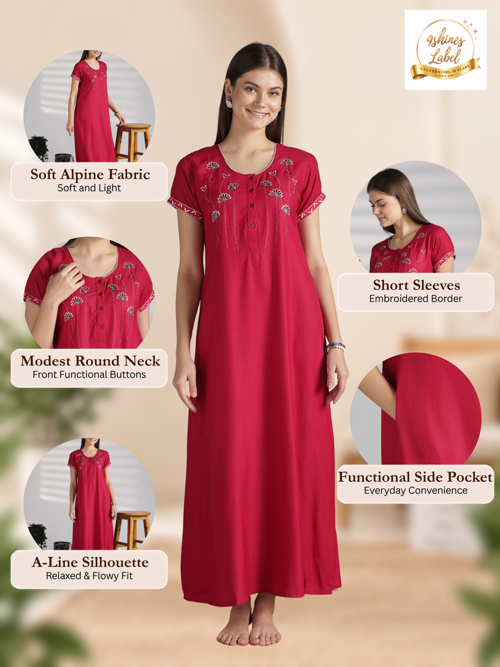 Embroidered Alpine Nighty with Feeding Friendly Buttons