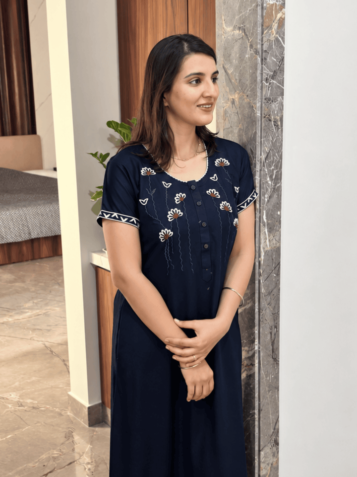 Relaxed Fit Alpine Nighty with Embroidered Sleeves