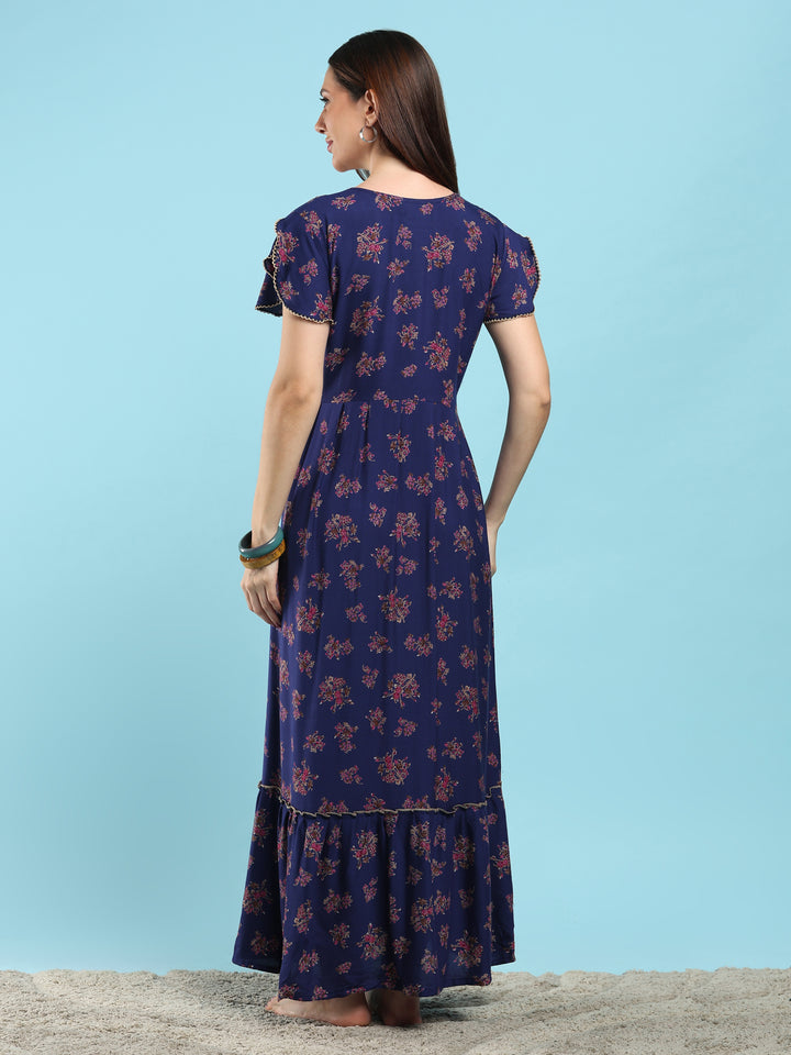 Blossom Azure Alpine Designer Nighty for Women Relaxed Frock Style