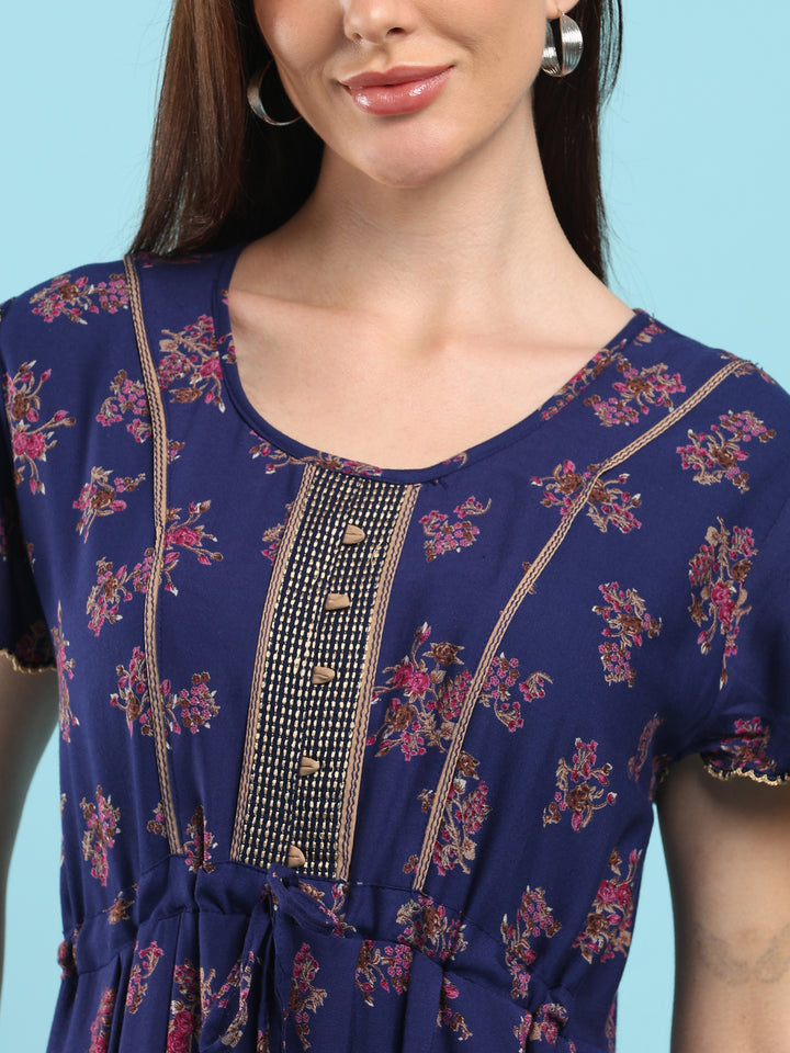 Blossom Azure Alpine Designer Nighty for Women Relaxed Frock Style