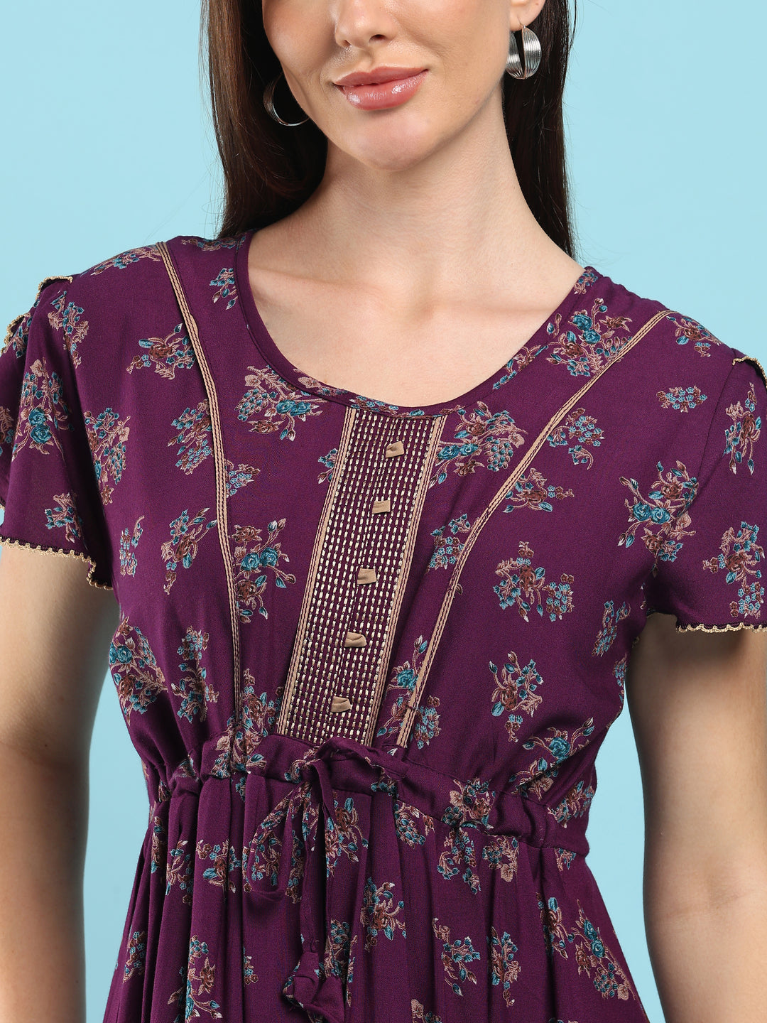 Blossom Wine Alpine Designer Nighty for Women Comfortable Frock Style