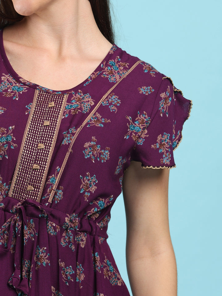 Blossom Wine Alpine Designer Nighty for Women Comfortable Frock Style