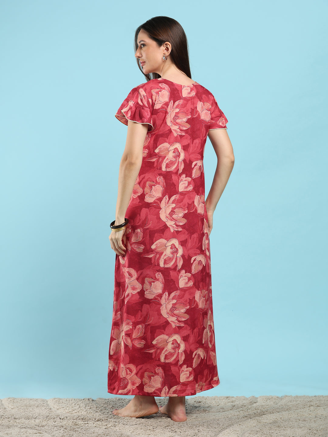 Petal Berry Floral Print Designer Nighty for Women Comfortable