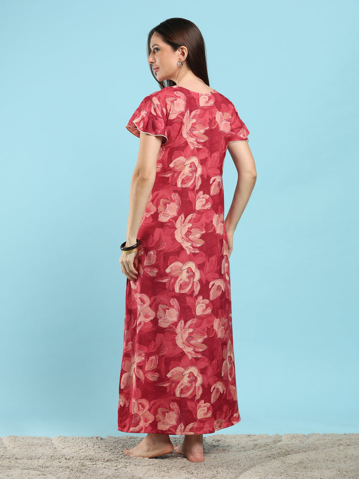 Petal Berry Floral Print Designer Nighty for Women Comfortable
