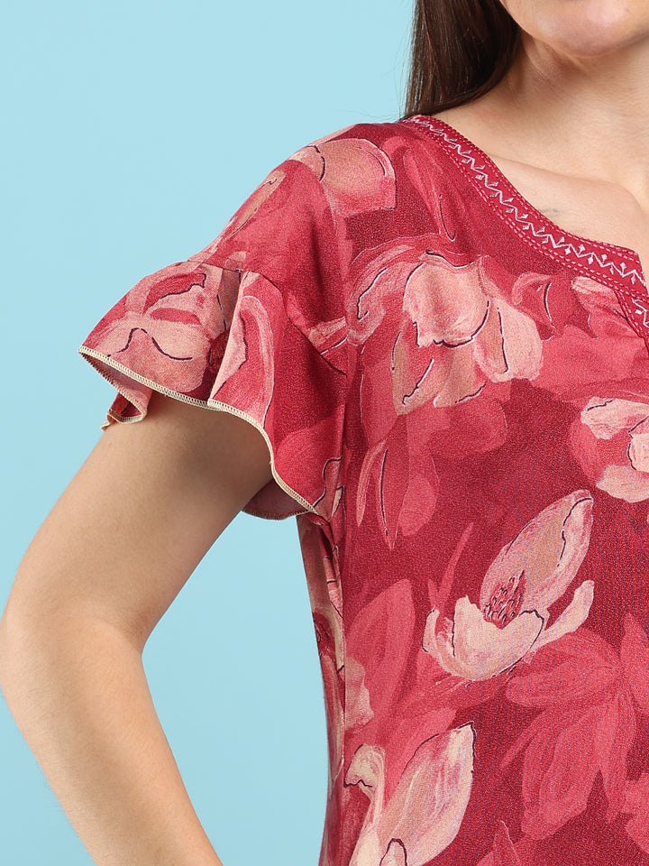Petal Berry Floral Print Designer Nighty for Women Comfortable