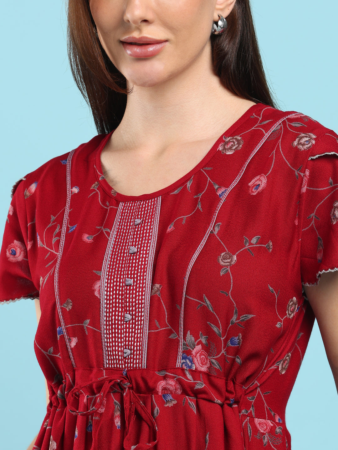 Floret Ruby Alpine Designer Nighty for Women with Frock Fit