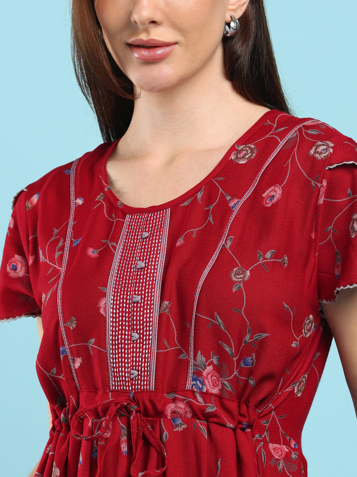 Floret Ruby Alpine Designer Nighty for Women with Frock Fit
