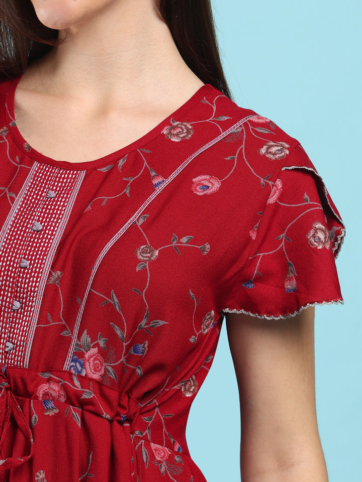 Floret Ruby Alpine Designer Nighty for Women with Frock Fit
