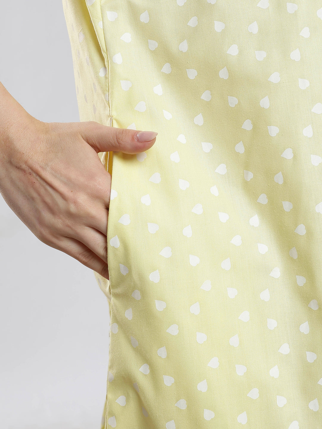 Pure Cotton Heart Print Sleeveless Nighty with Embroidered Yoke