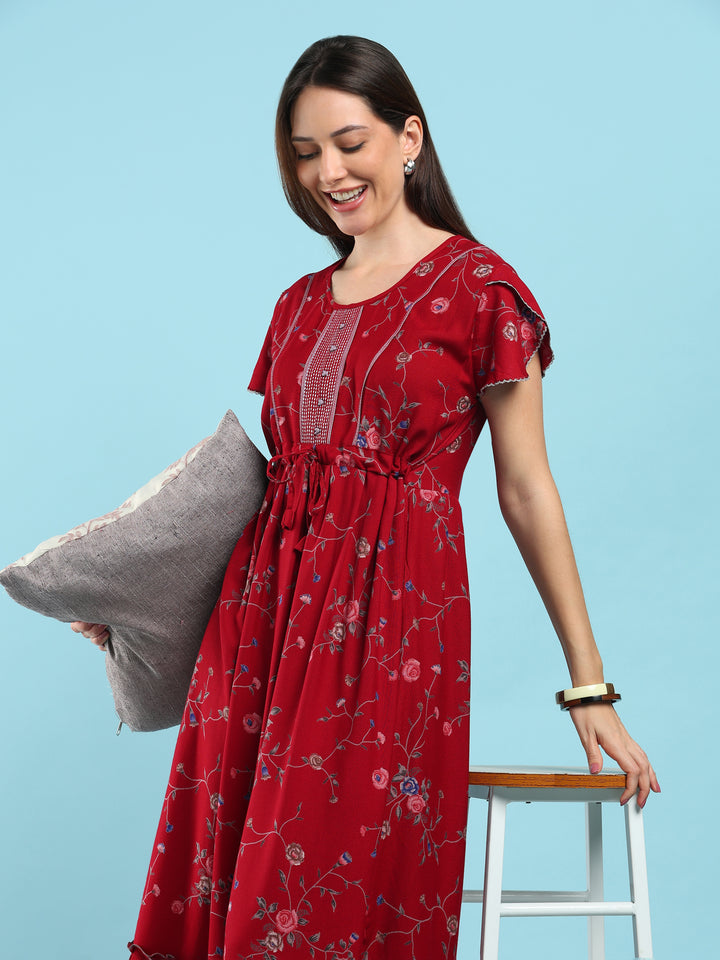 Floret Ruby Alpine Designer Nighty for Women with Frock Fit