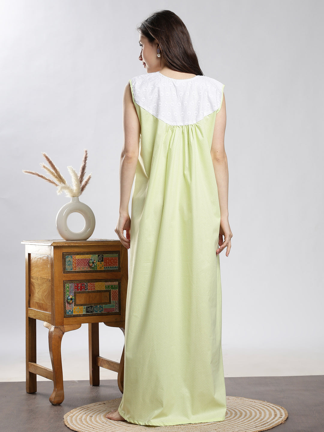 Pure Cotton Sleeveless Dot Neon Nighty for Women
