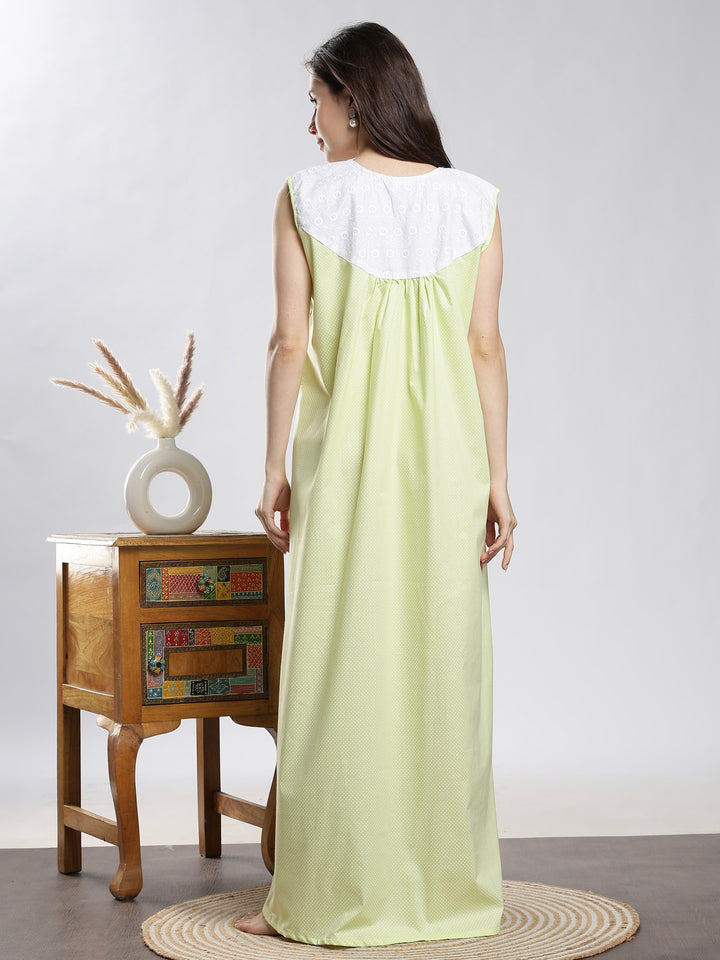 Pure Cotton Sleeveless Dot Neon Nighty for Women