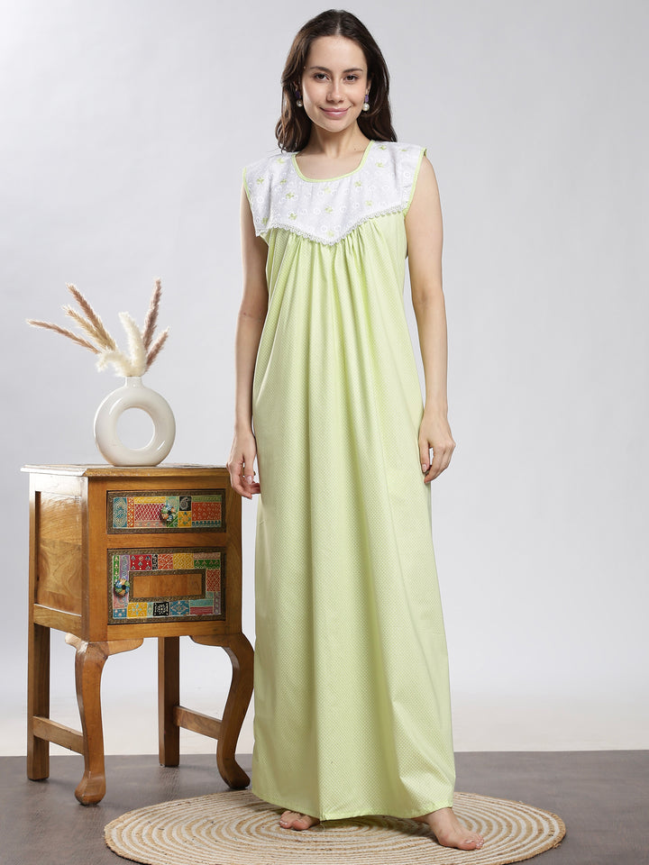 Pure Cotton Sleeveless Dot Neon Nighty for Women