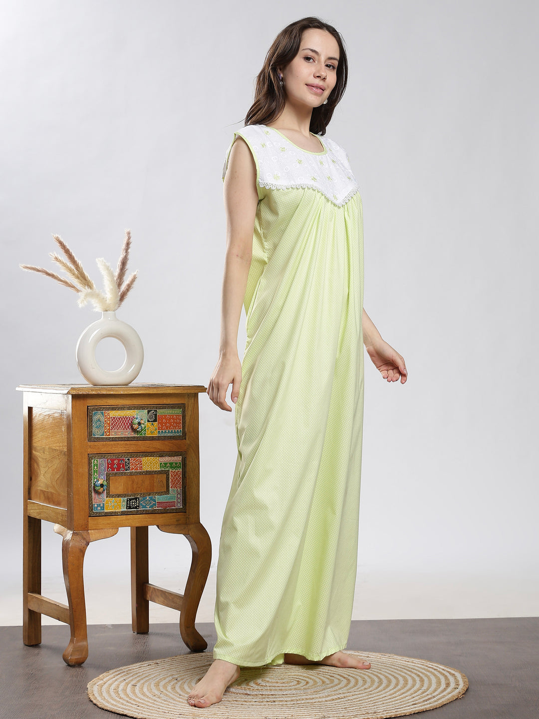 Pure Cotton Sleeveless Dot Neon Nighty for Women