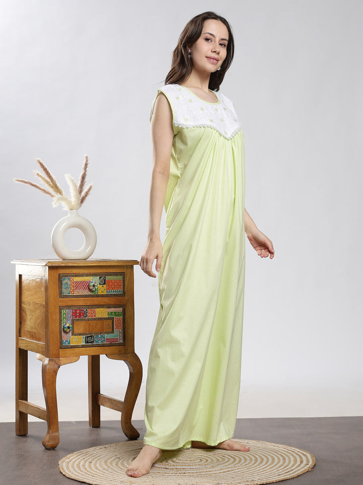 Pure Cotton Sleeveless Dot Neon Nighty for Women