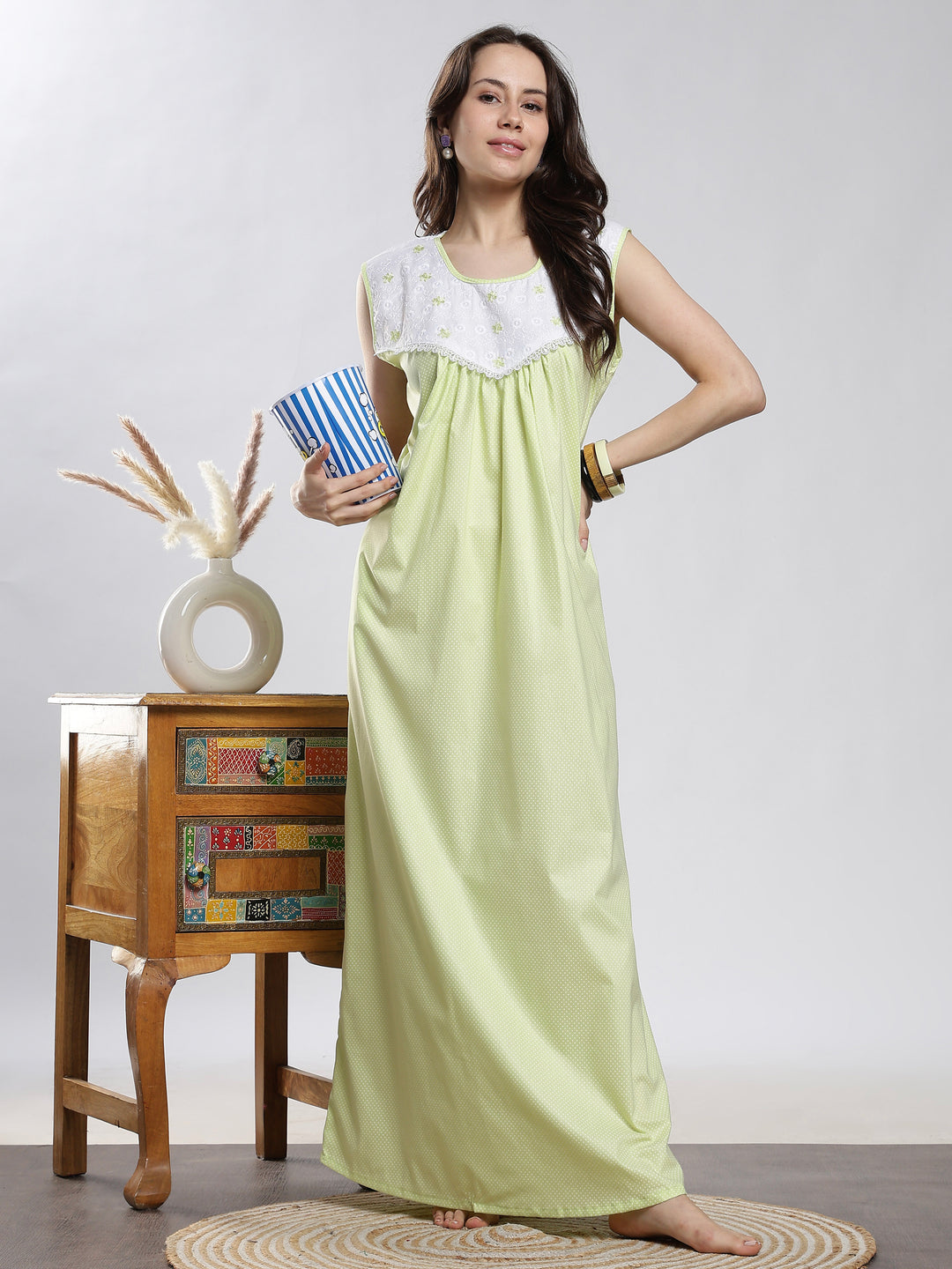 Pure Cotton Sleeveless Dot Neon Nighty for Women
