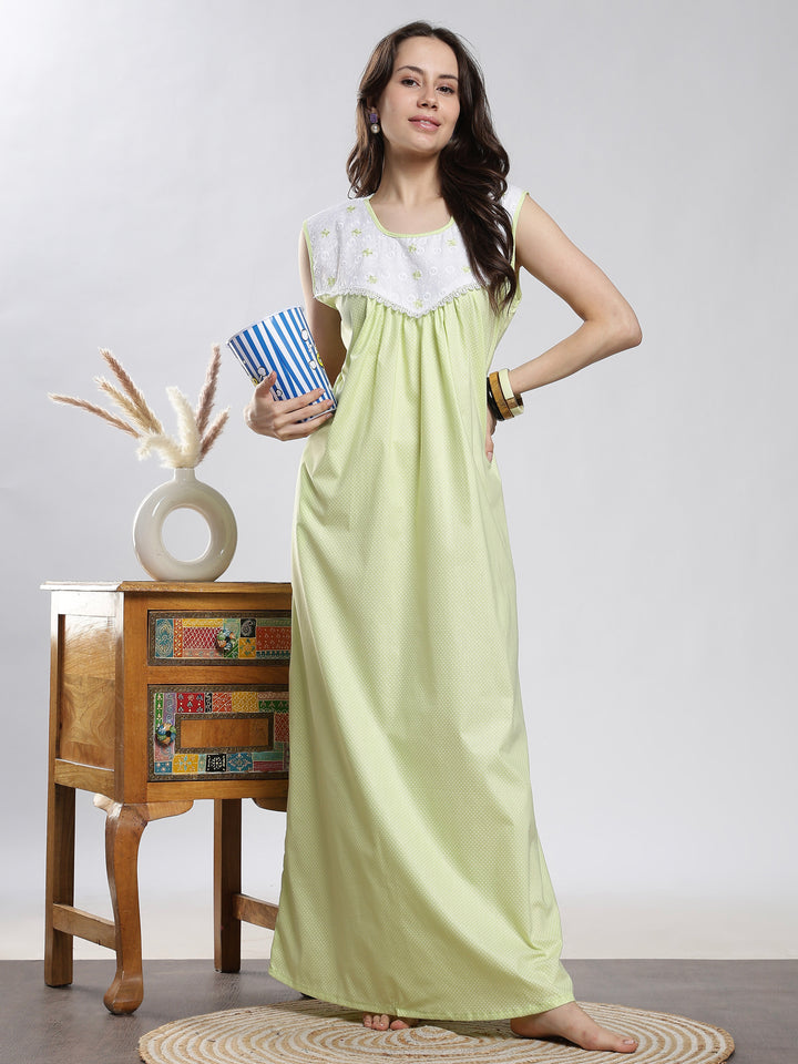 Pure Cotton Sleeveless Dot Neon Nighty for Women
