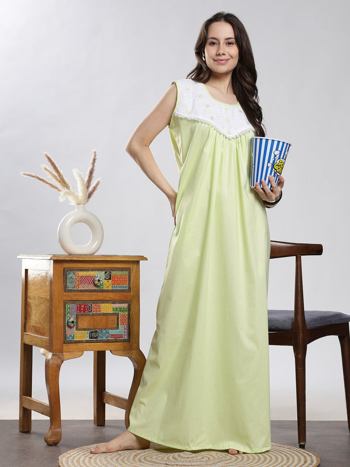 Pure Cotton Sleeveless Dot Neon Nighty for Women