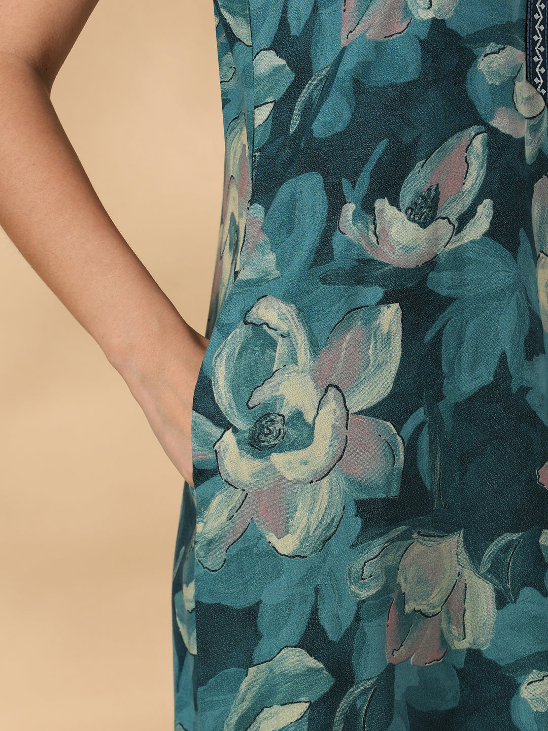 Petal Teal Floral Print Designer Nighty for Women Soft Fit