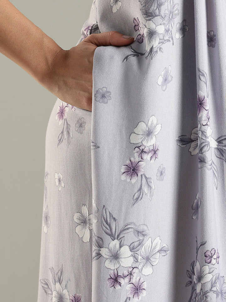 Lavender Blush Alpine Embroidered Floral Nighty with Pocket