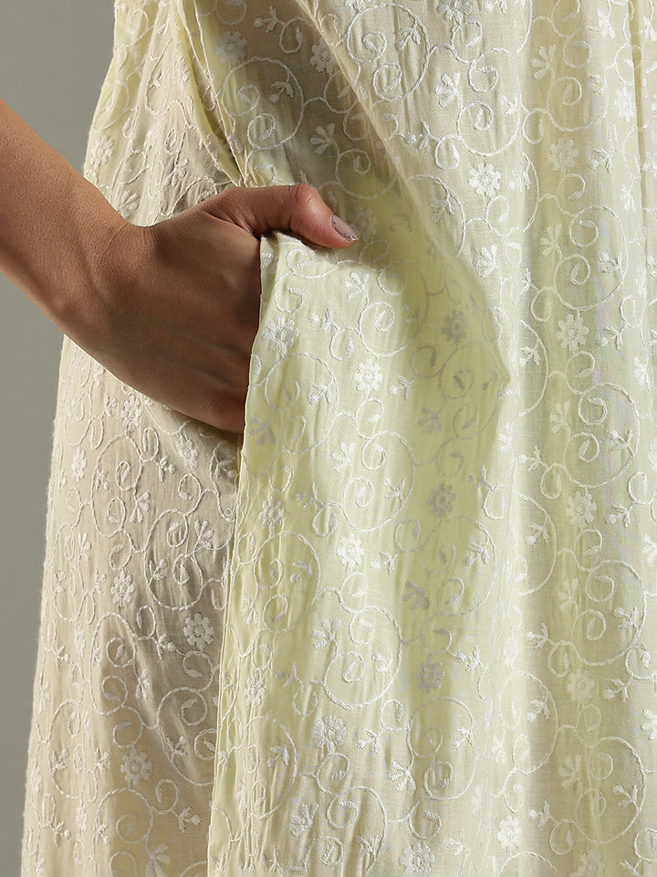 Lemon Zest Chikankari Cotton Nighty Online with Pocket